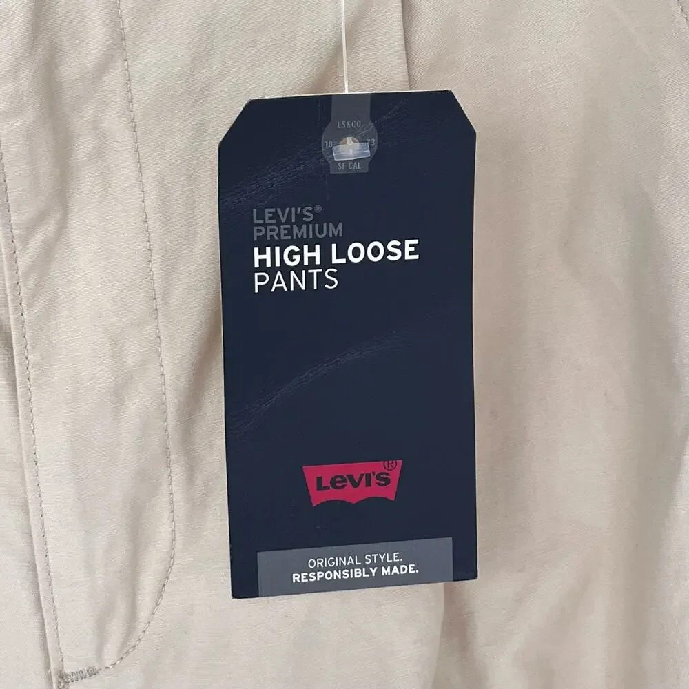 Levis High Loose Pants Sz 31x30 Khaki Super High Rise Wide Straight Leg Pleated
